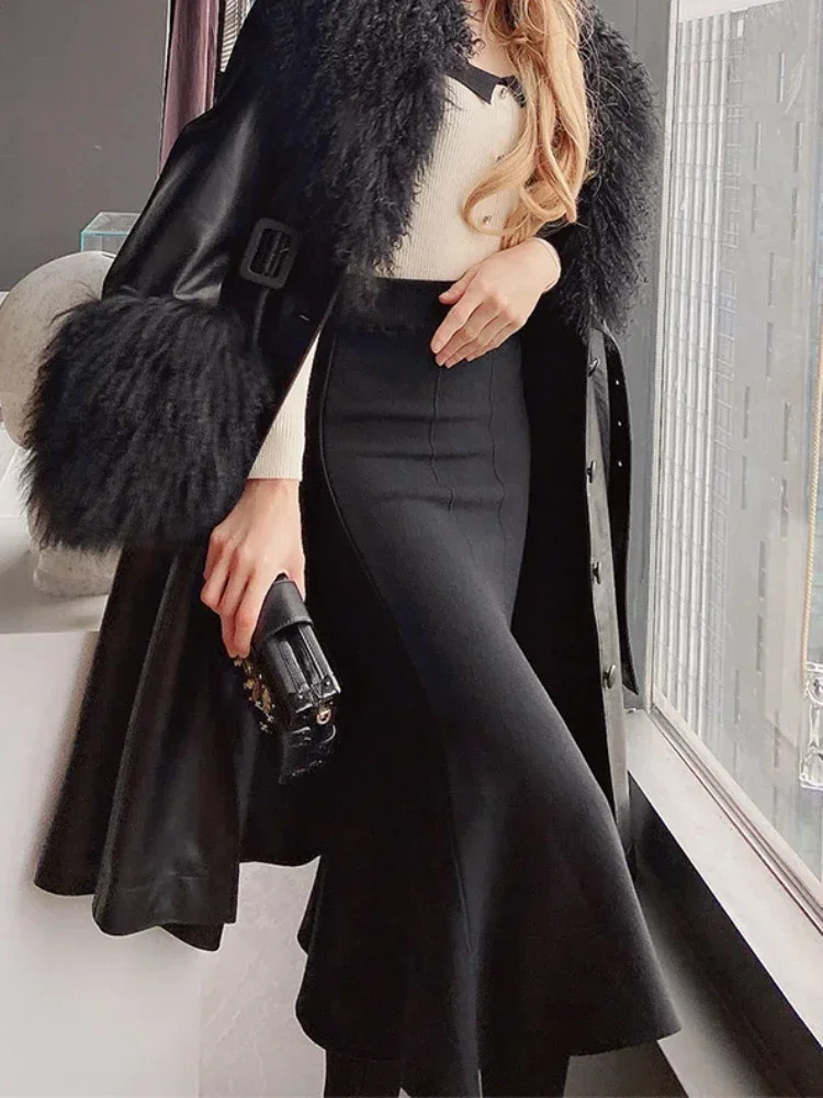 Womens Skirts Autumn Winter Fashion Knitted Long for Women Green Vintage Slim Office Lady ALINE Fishtail Skirt 251017