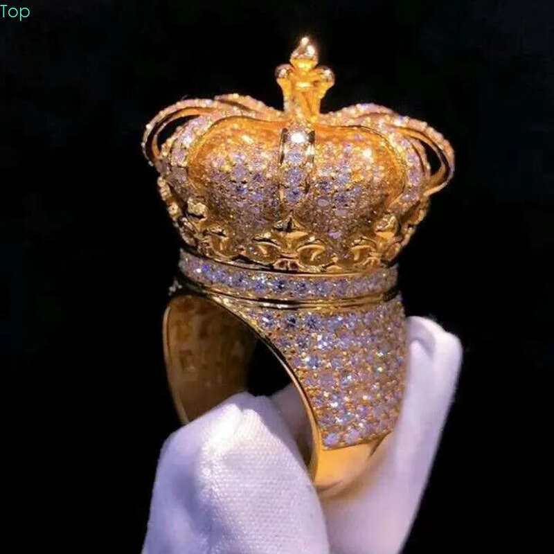 Men Rings Design Engraved Round Cut 4ct Moissanite Hip Hop Sier 10k 14k Gold 3D Iced Out Crown Ring 2f 2a 2c
