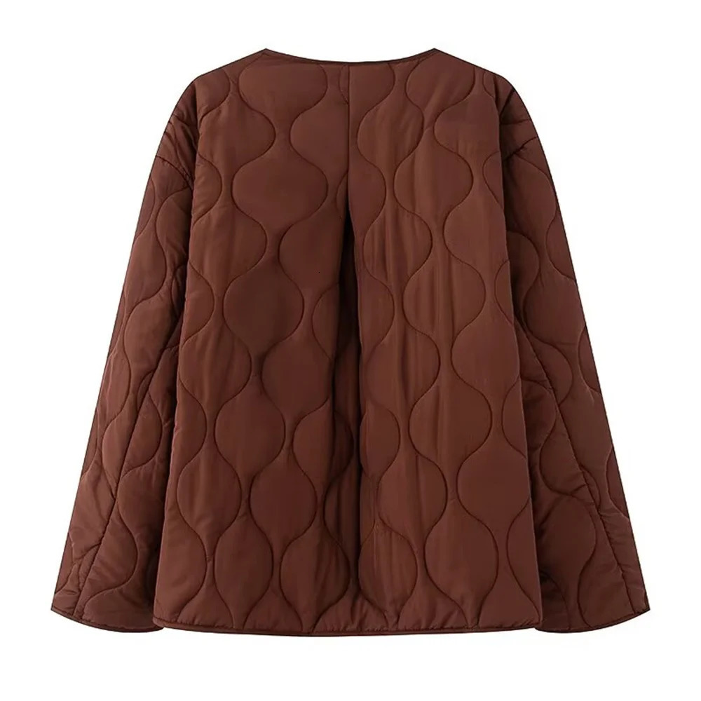 Womens simple and versatile round neck long sleeved cotton jacket decoration casual womens clothing 251013