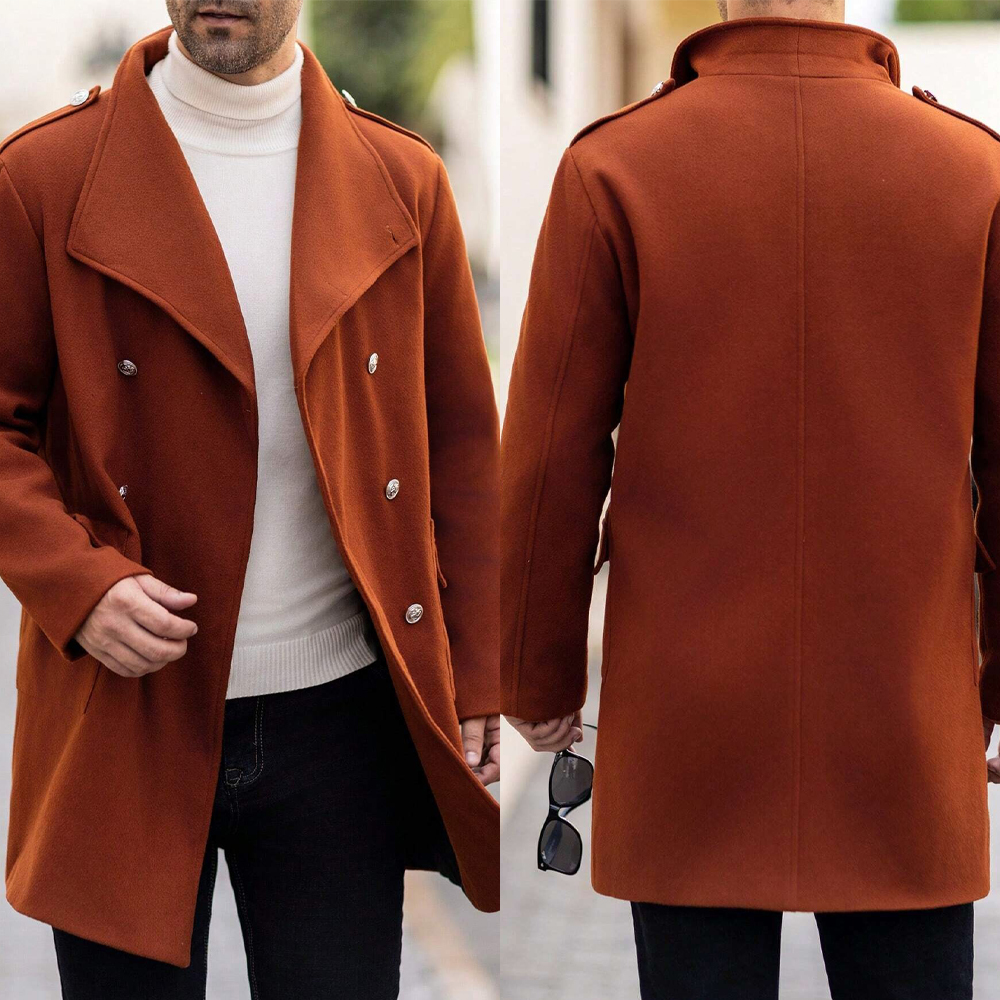 Formal Mens Mid Length Coat Double Breasted Business Classic Fit One Piece Customized Jacket Windproof