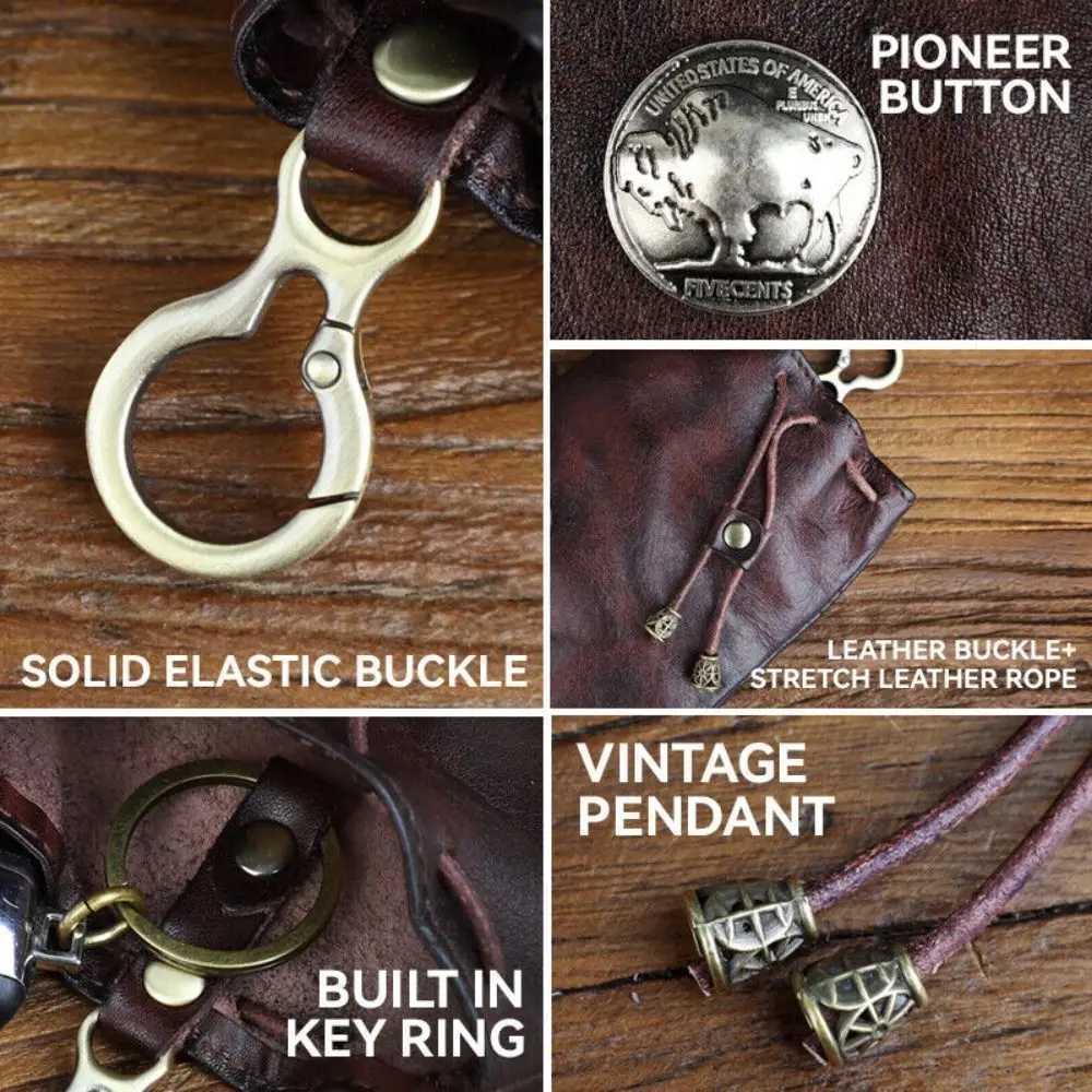 Solid Color Retro Genuine Leather Coin Purse Pouch Drawstring Wallets Car Key Bag Men Women Simple Hanging Bag Waist Purse Z251023