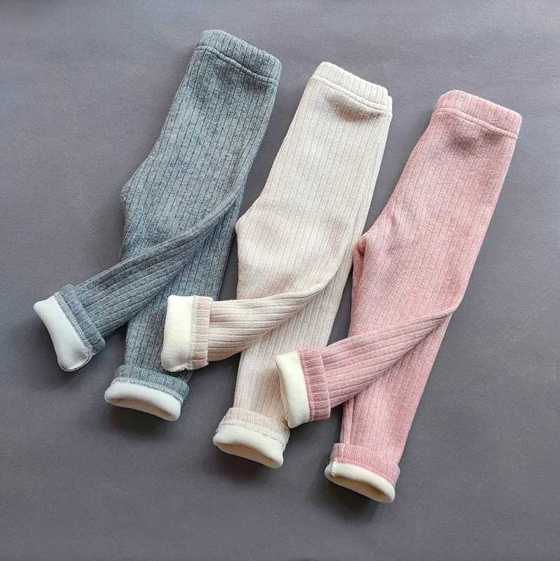Autumn Winter Girls Pants Thickening Warm Fleece Pants For Girls Leggings Kids Baby Elasticity Slim Stripe TrousersT251024