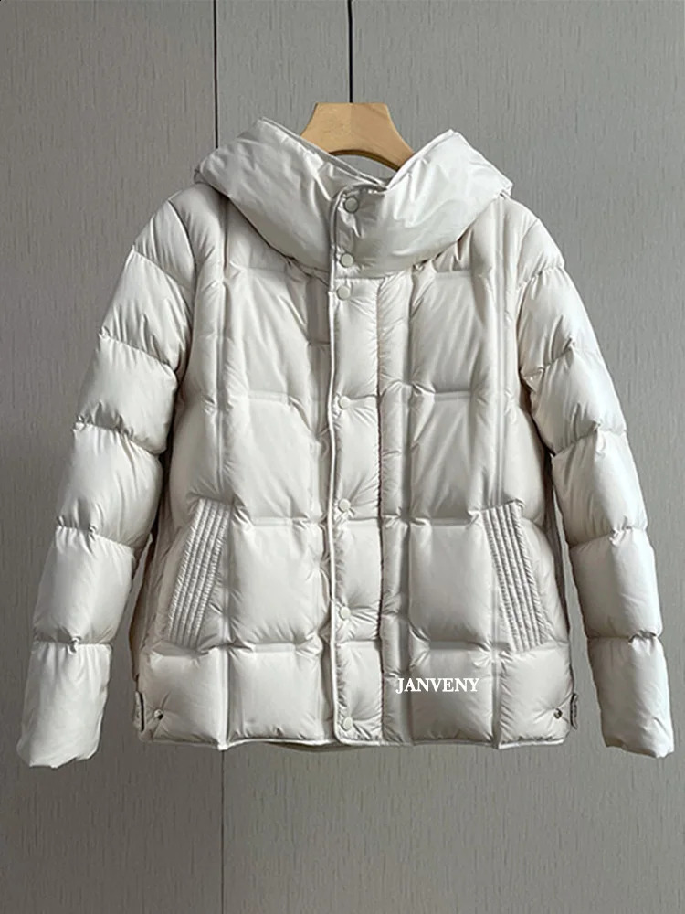 Fashion Winter Lightweight Hooded Puffer Jacket Women Long Sleeve 90 White Duck Down Cropped Casual Coat Warm Parka 251023