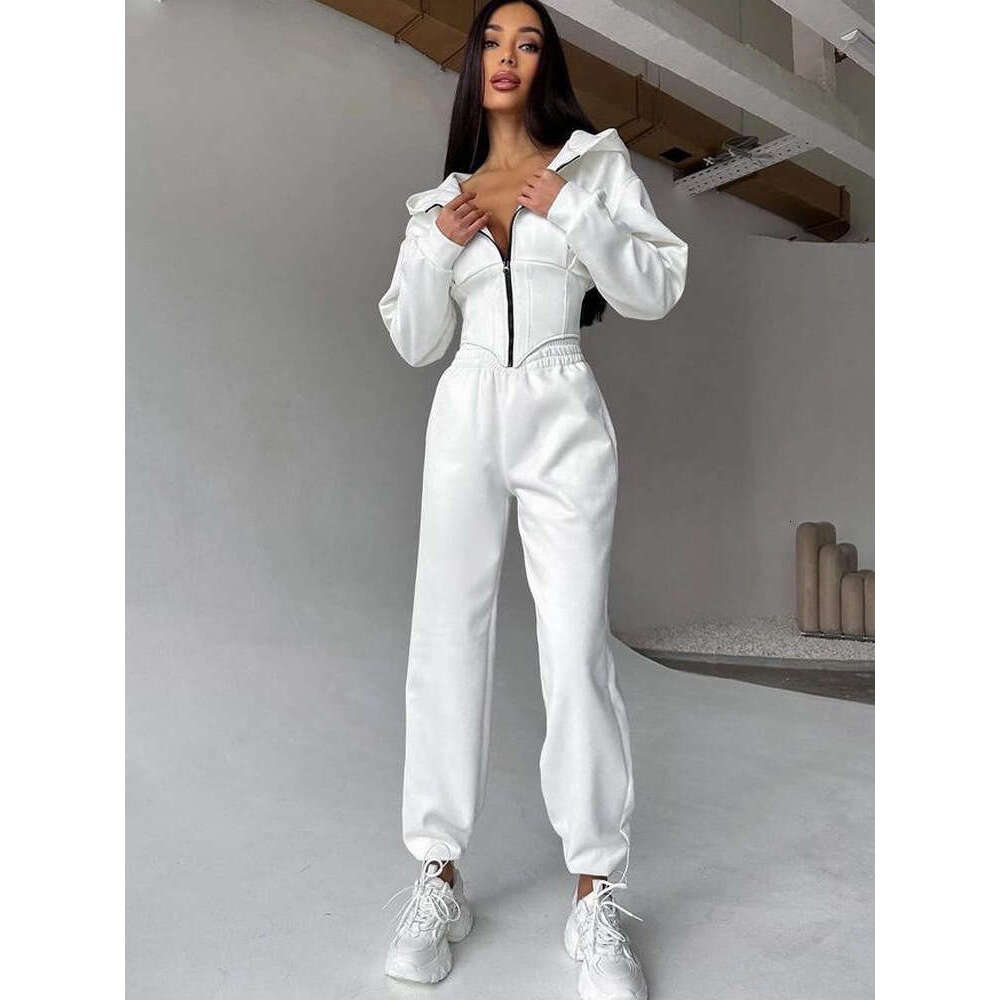 Wind Autumn Winter Women's Solid Color Waist Hoodie Sweatshirt Sports Casual Pants Two-Piece Set for Women