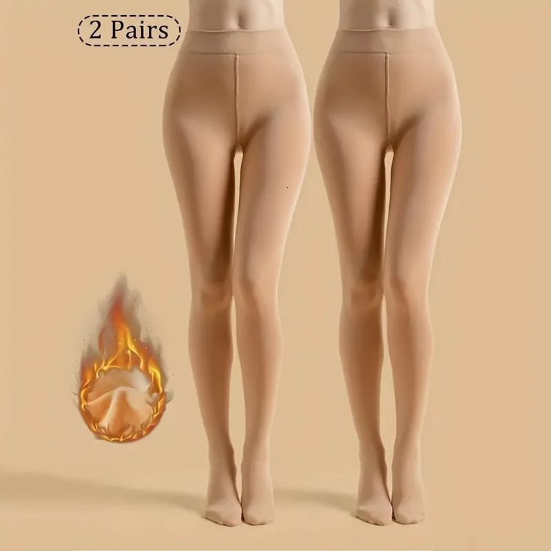 2Pack Womens Tights Autumn and Winter Pantyhose Basic Warm Leggings Fleecelined Pantyhose Black Nude College Style Daily Wear 251018