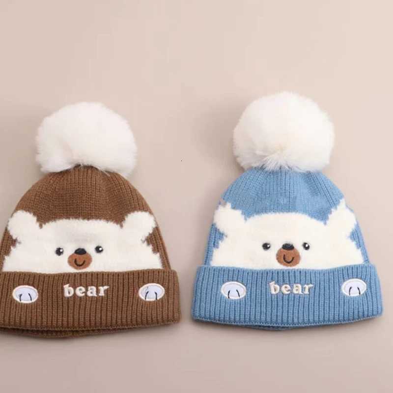Cute Plush Ball Baby Woolen Hat Cartoon Bear Kids Ear Protection Cap 02year Children Winter Warm Pullover Cap Knitted BeaniesL251024