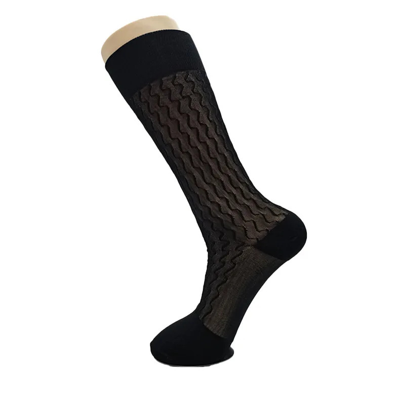 5 Pairs High Quality Silk Socks Large Retro Stockings Fashion Jacquard Wave Long Business Dress Sheer Socks for Men 251023