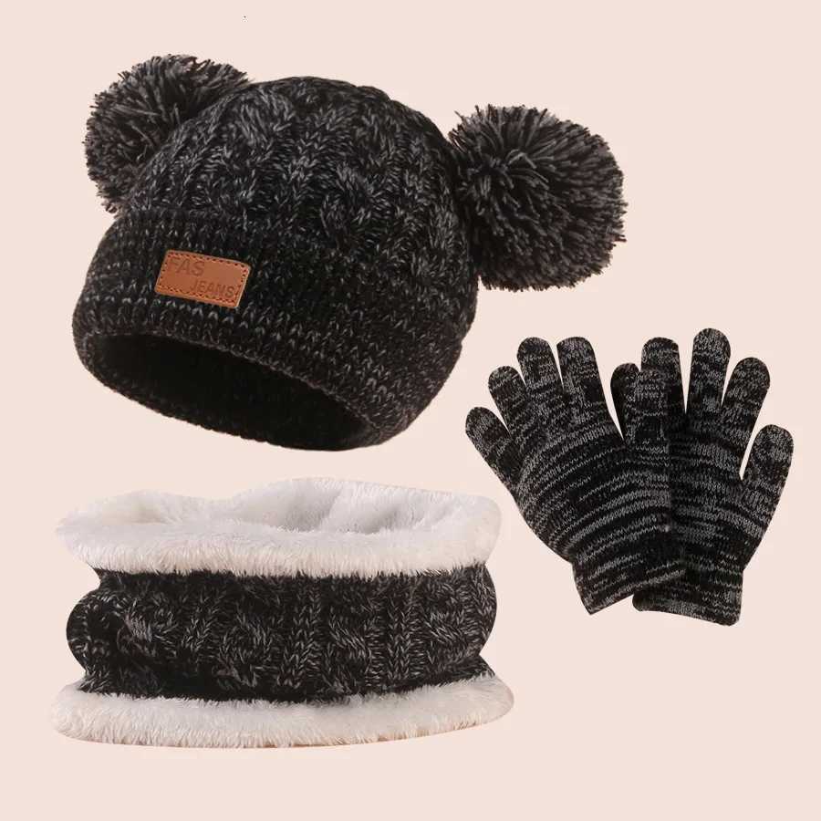 3pc312Y childrens cap scarf gloves autumn and winter threepiece set warm and fluffy scarf mixedcolor capL251024