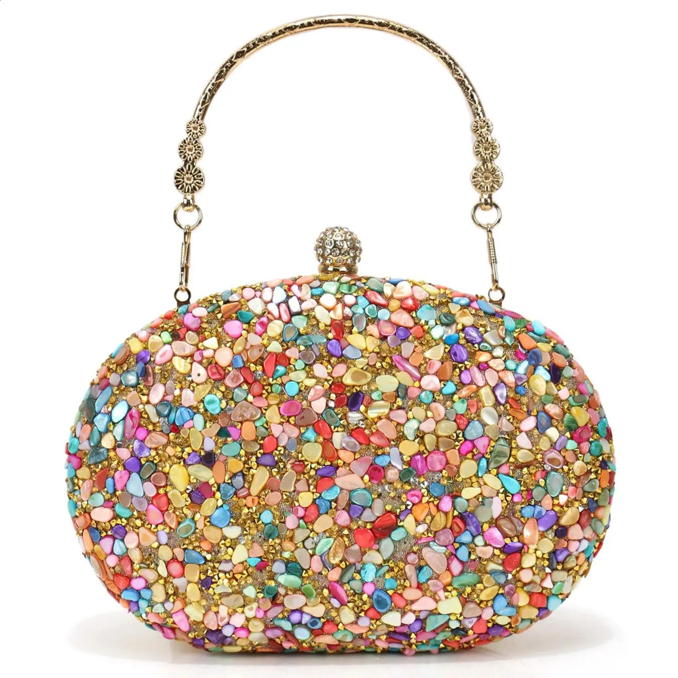 Circular Rhinestones Stones Evening Bags One Side Diamonds Bohemian Style Dress Beach Purse With Hanlde Shoulder 251023