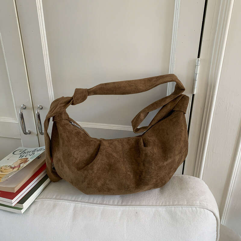 Korean Version Ins Suede Dumpling Niche Design Stitching Trendy Simple High-End Large Capacity Shoulder Crossbody Bag