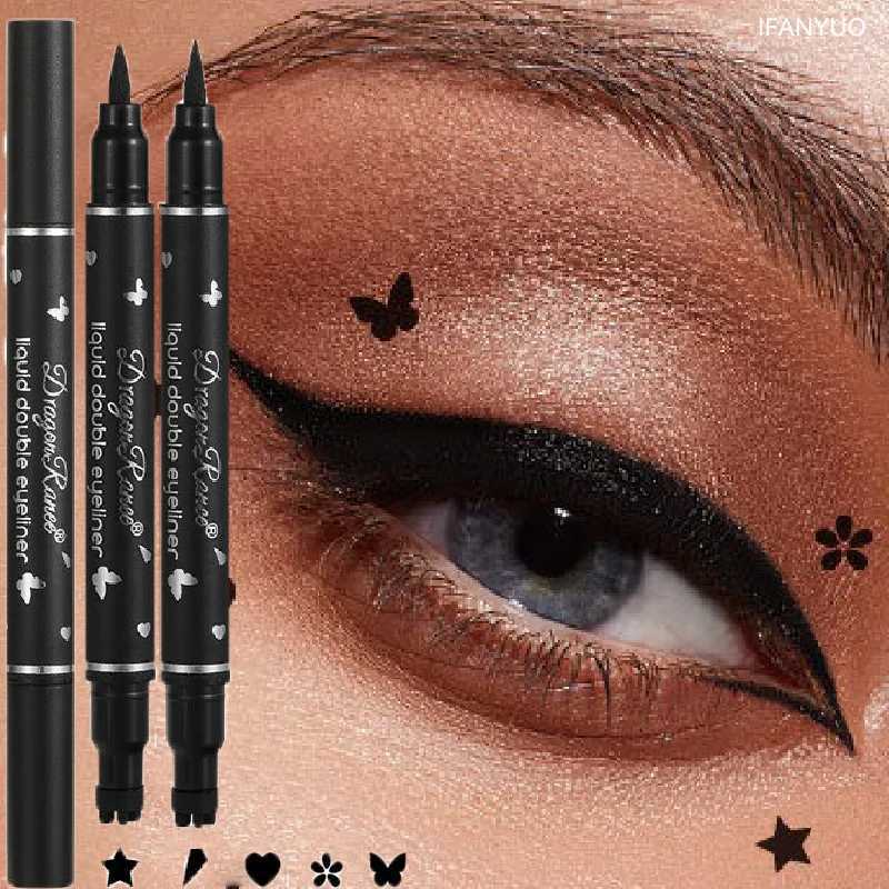 2In1 Liquid Stamp Eyeliner Pen Doubleended Lazy Eye Liner Pencil Star Heart Stamped Black Eyes Corner Makeup Seal Pen for WomenL251024