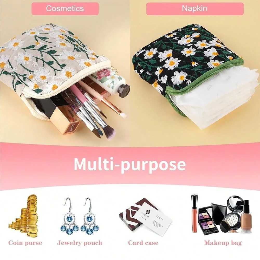 Fashion Embroidery Cute Floral Makeup Bag Small Zipper Storage Bag for Skincare Storage Sanitary Napkin Bag Coin PurseT251024
