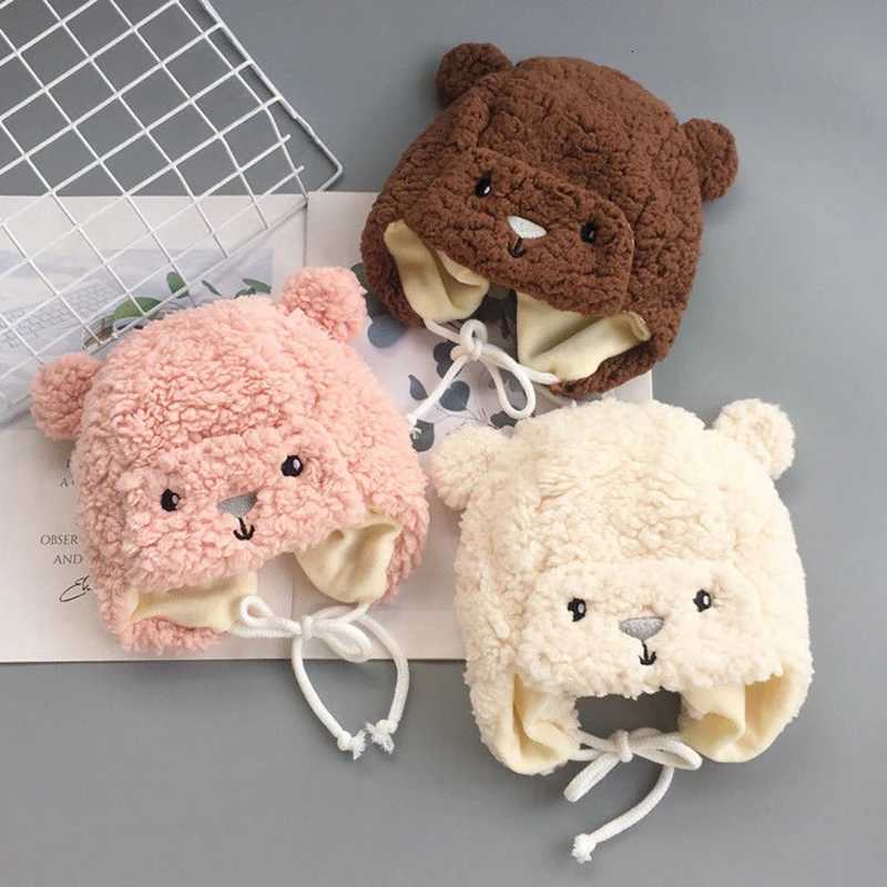 Lamb Fleece Baby Ear Protection Hat Cute Bear Kids Earmuffs Cap 312M Infant Winter Warm Headgear Bonnet Cartoon Plush BeaniesL251024