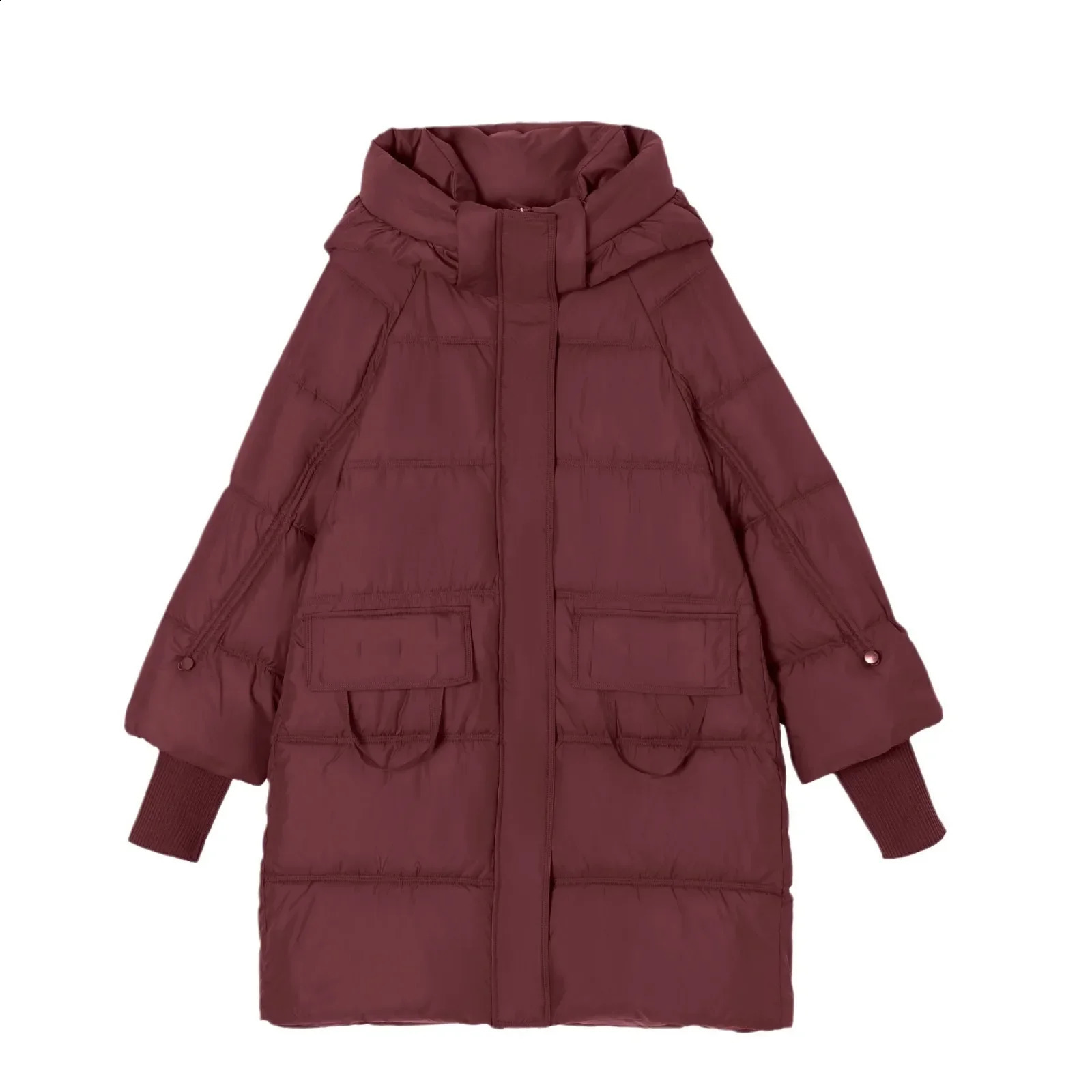 2024 Winter Long Womens Down Cotton Jacket Female Stand Collar Hooded Parkas Pockets Coat Knee Length Thick Warm 251018