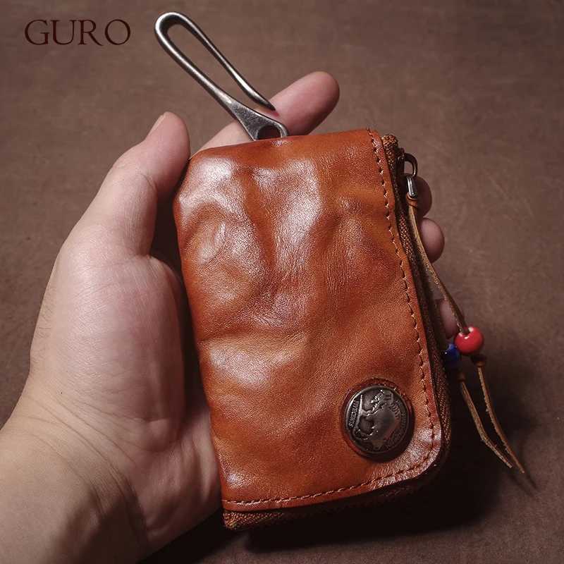 GURO High Quality Genuine Leather Home Car Key Bag Retro Men Handmade Top Cowhide Coin Purse Women Zipper Mini Wallet Card Holde Z251023