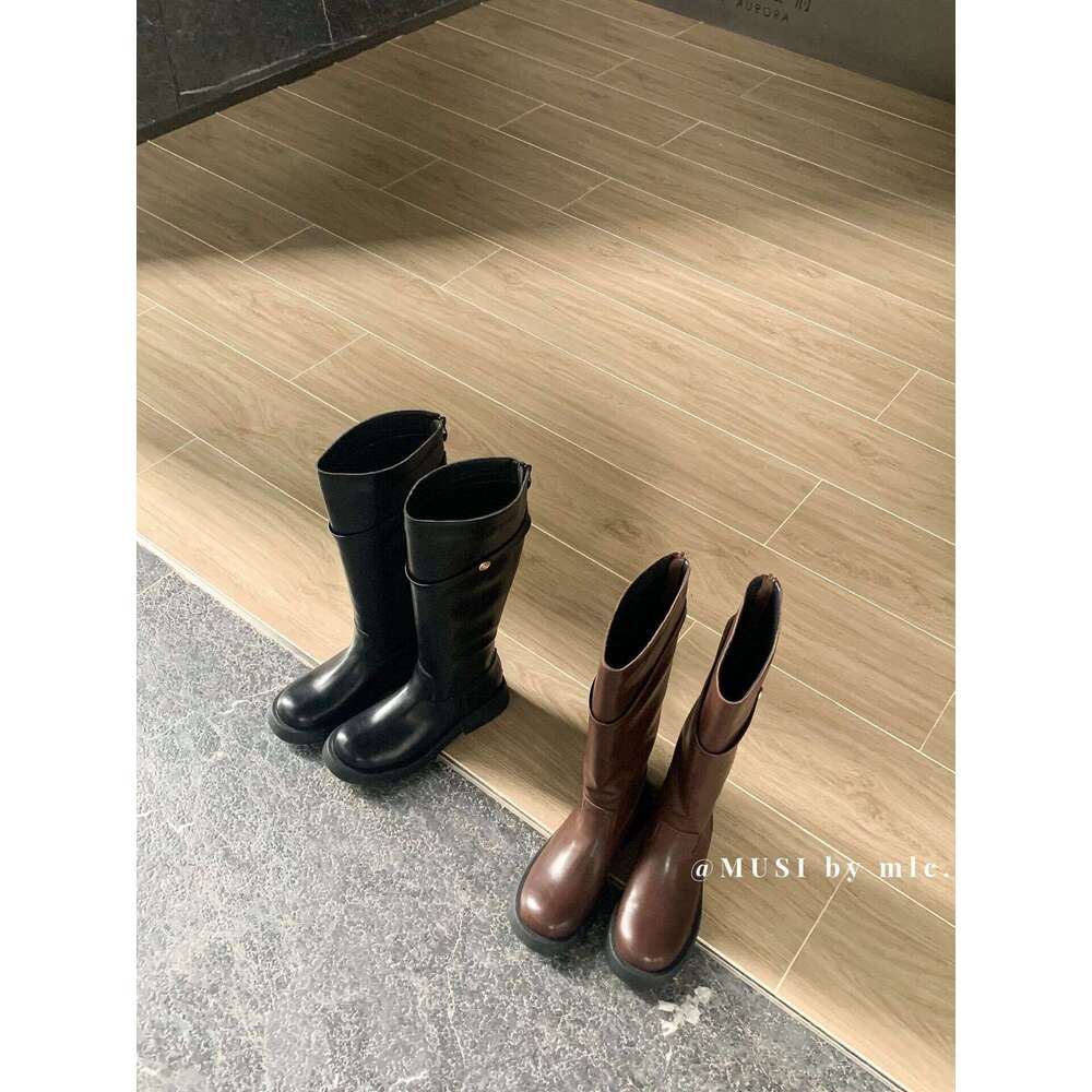2025 Designer Shoe Autumn New Round Toe Chunky Heel Belt Buckle High Tube Slim Over-the-Knee Riding Boots for Women