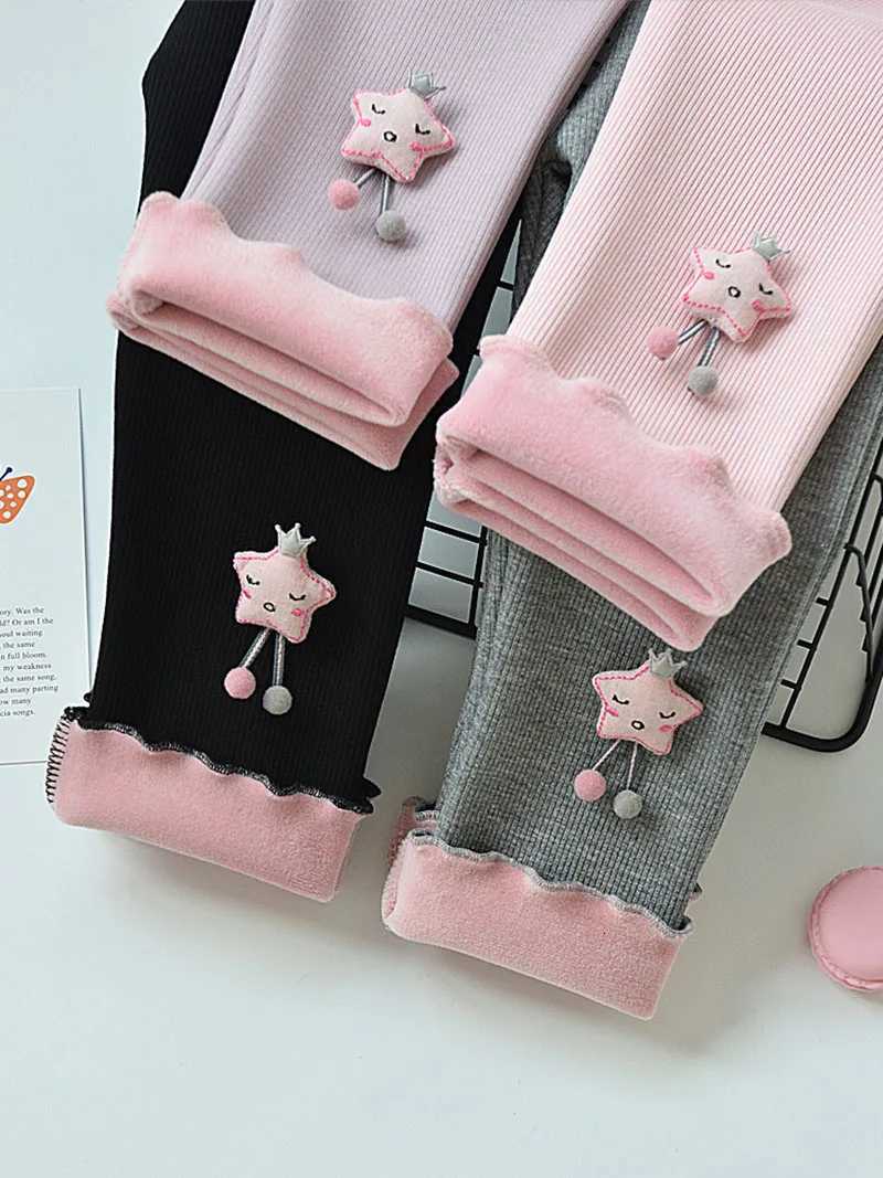 MILANCEL Kids Winter Thicken Leggings Children Cute Stereoscopic Stars Render Pants Girls Outwear Warm TrousersT251024