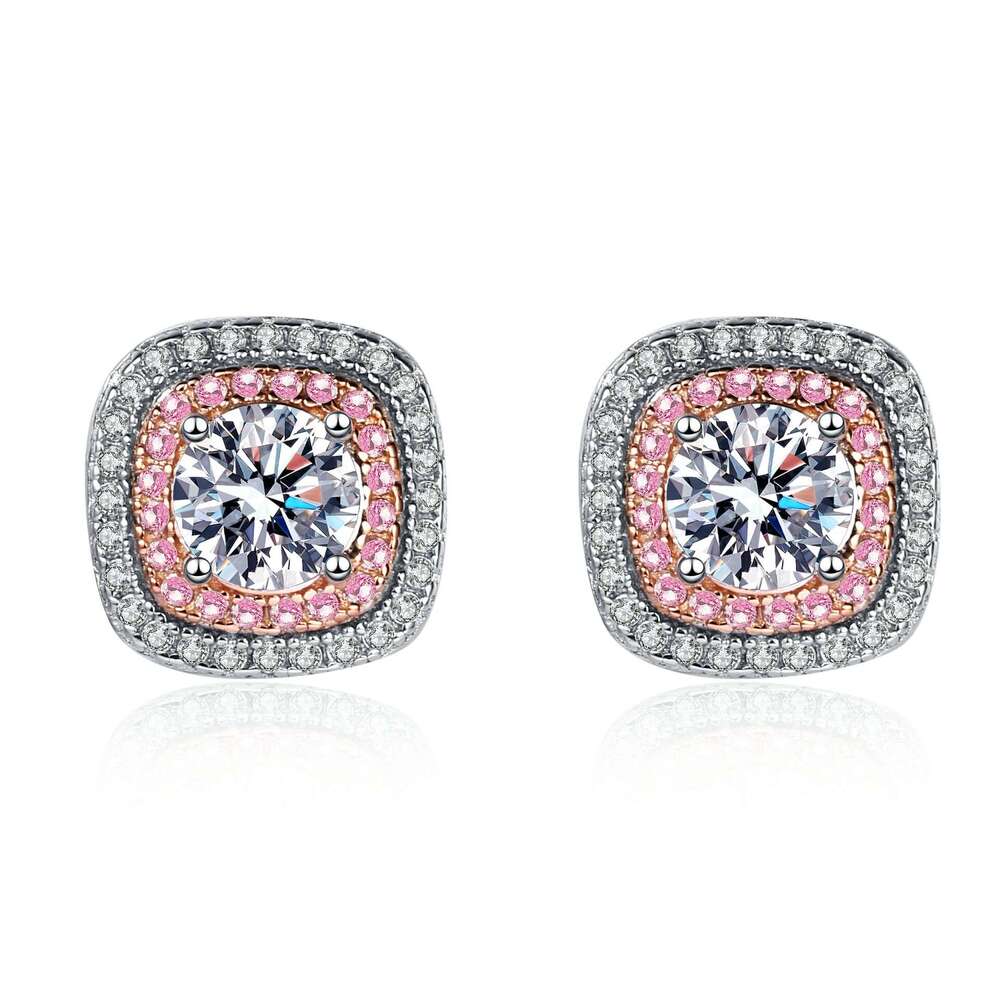 DHCollections-- XDY Sier Square Micro Pave Edge Stud Moissanite Earrings Light Style