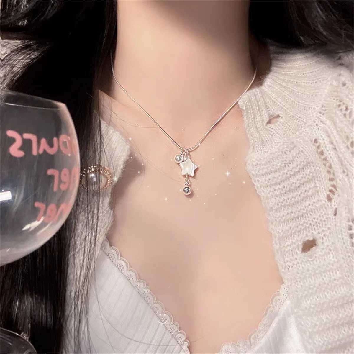 Simple Silver Color Hollow Star Necklace For Women Shiny Star Long Tassel Choker Clavicle Chain Wedding Party Birtay JewelryXJ251024
