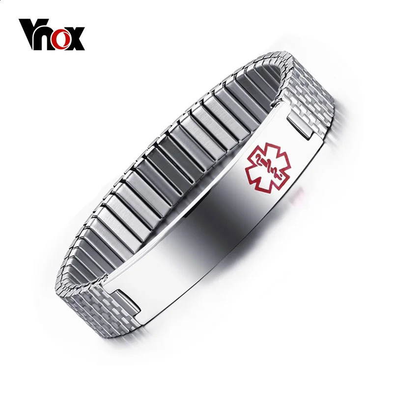 Vnox Stainless Steel Alert Stretch Adjustable Wristband ID Bracelet Bangle for Women Custom Engraving 251014