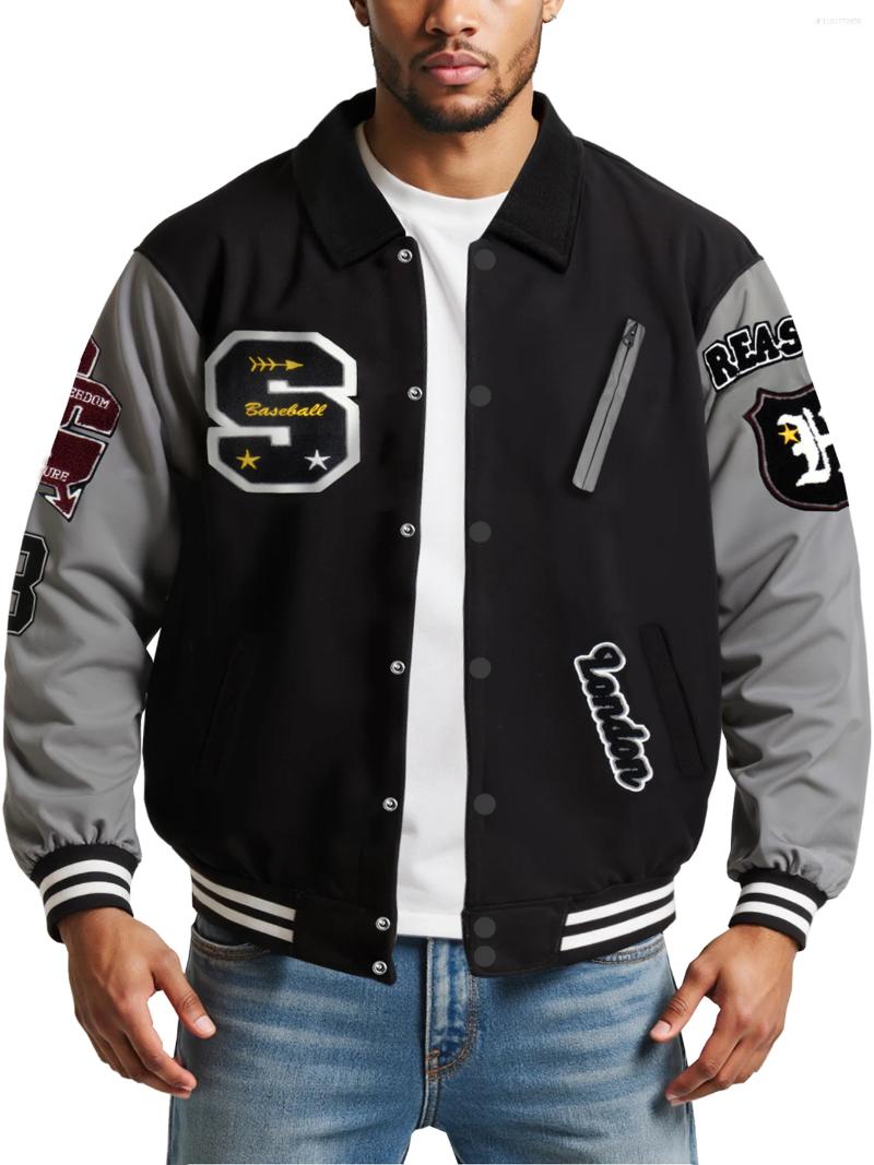 Men's Jackets Mens Vintage Turn-down Collar Bomber Jacket Loose Letter Embroidery Coat Motorcycle Autumn/Winter Varsity Baseball