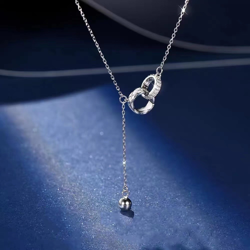 Gold necklace 18K gold plated double ring necklace for women light luxury, high-end, niche white shell pendant necklace designer necklace free shippin