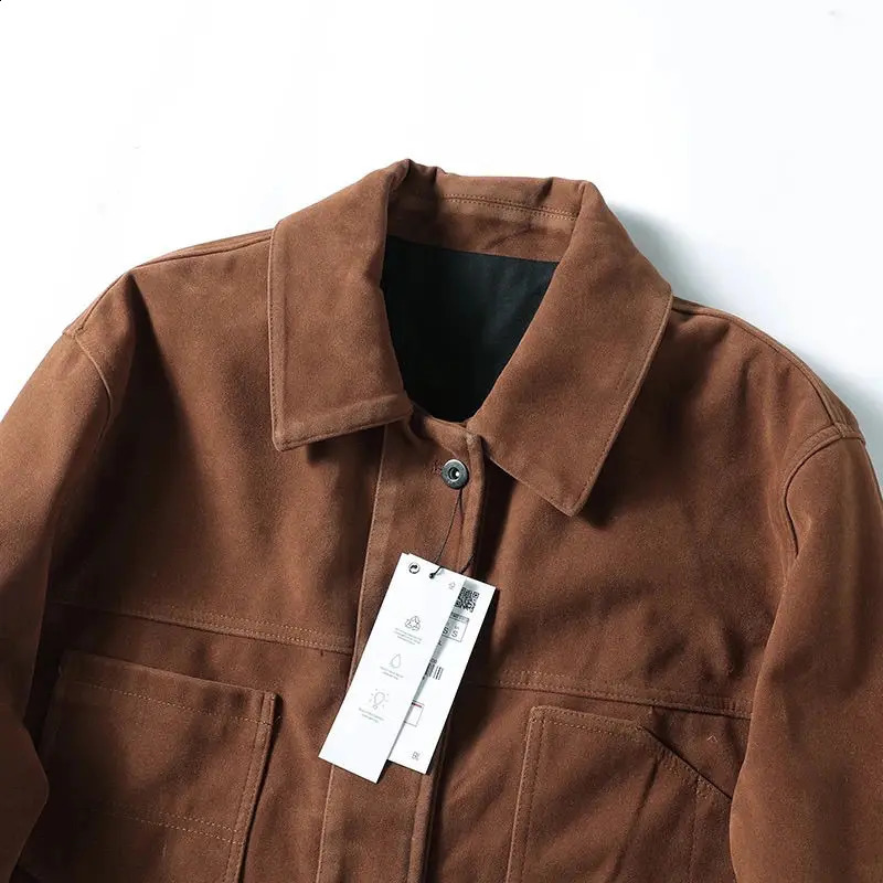 Suede Bomber Jacket Men Vintage PU Brown Leather Jacket Outerwears Spring Autumn Utility Jacke Mens Windbreaker Fall Clothes 251023