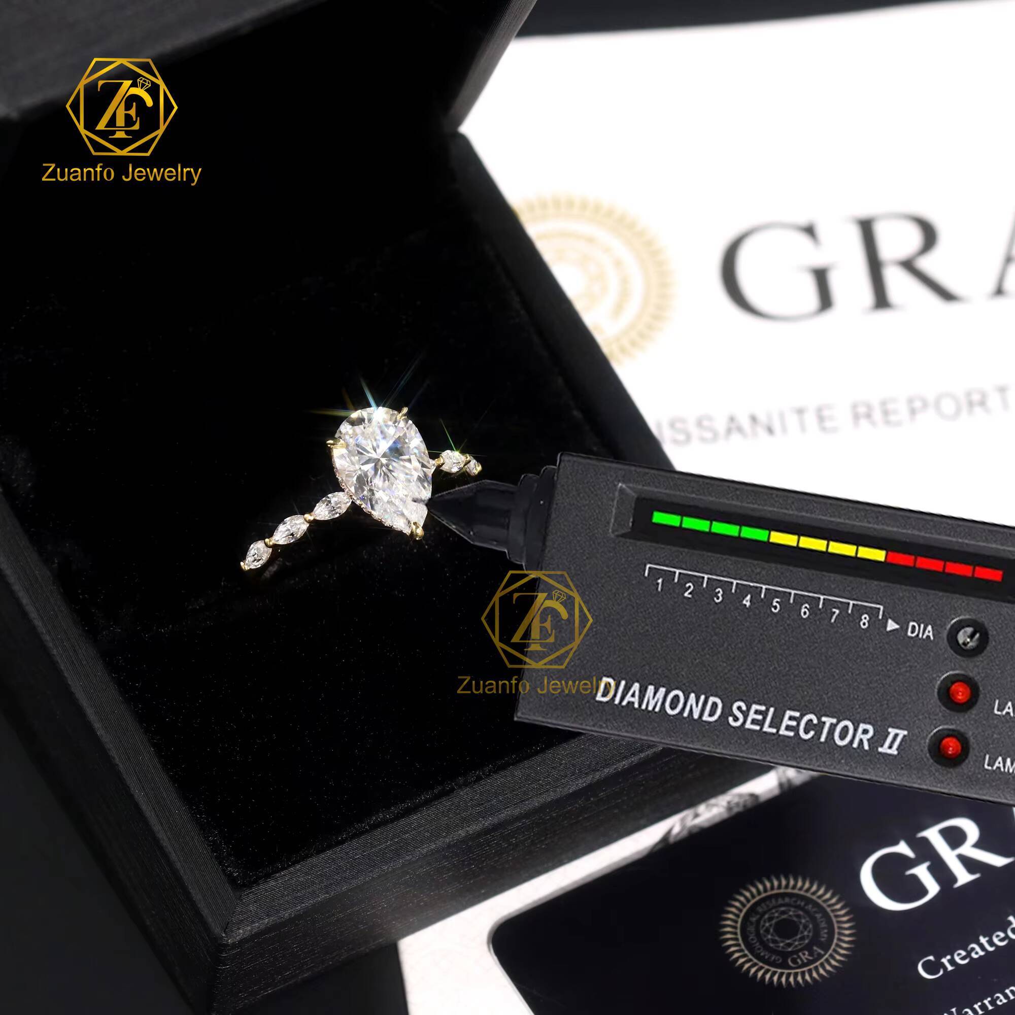 GRA Certificated Pear Cut VVS 14K 18K Solid Gold Moissanite Gem Stone Rings Elegant Rings for Women