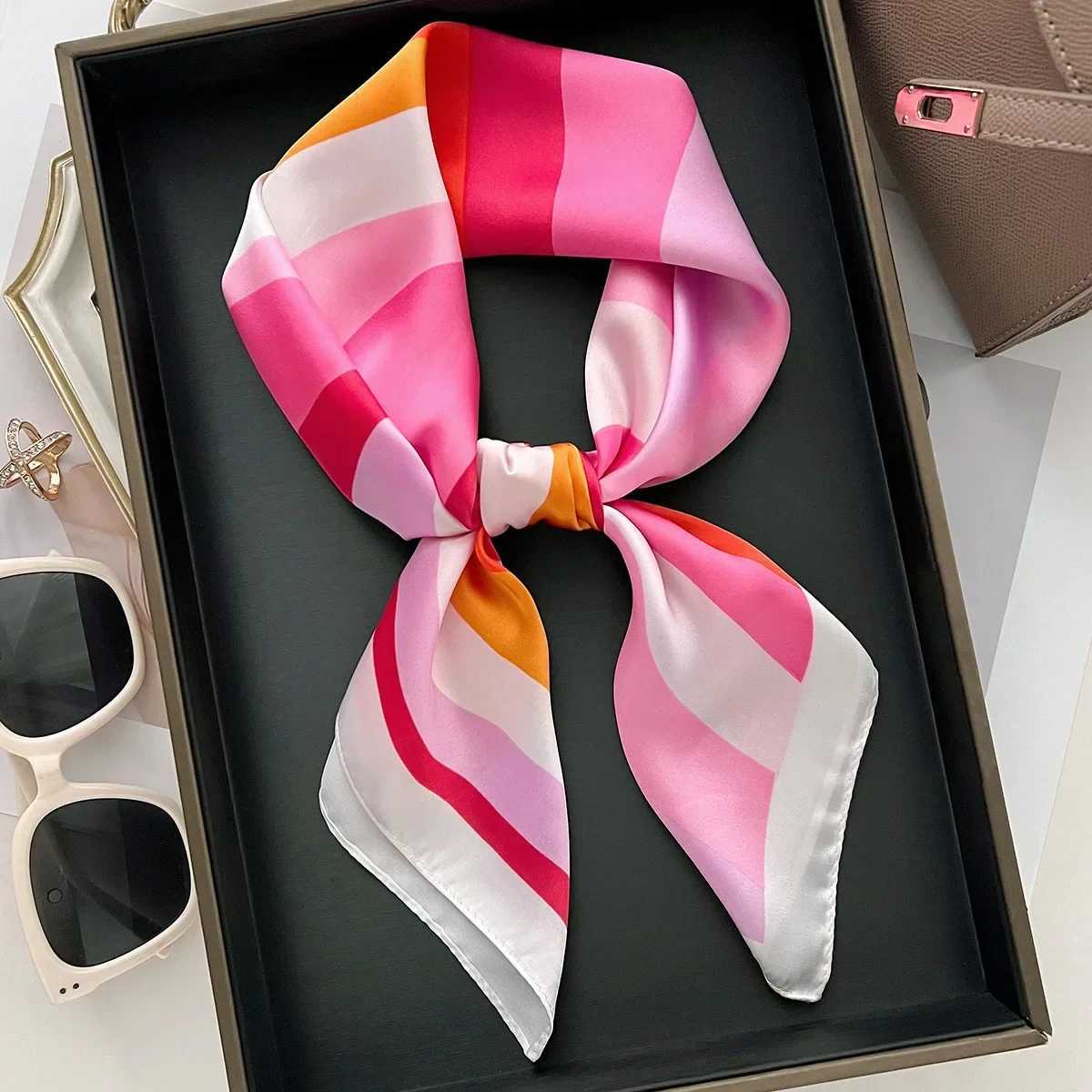 Imitation Silk Striped Print Square Scarf For Wen Bandana Decorative ScarfHair Band Band For Dring Up Your Look Y251024