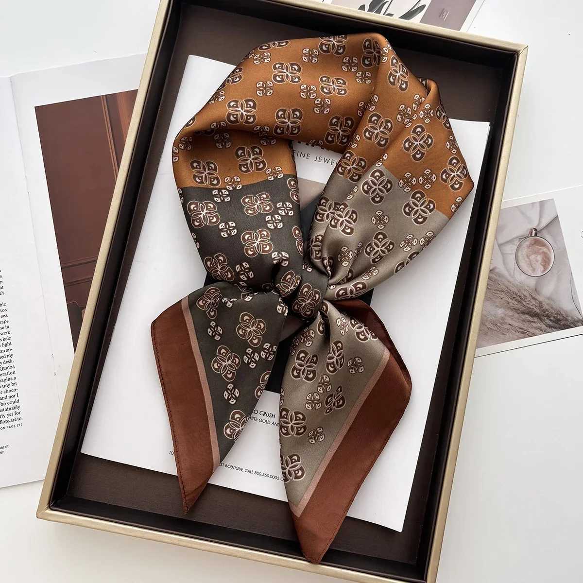 ral Print Shl Square Scarf for Wen Soft Satin Neckerchief Fem Hair Bands Ribbon band Bandana 70X70CM Y251024