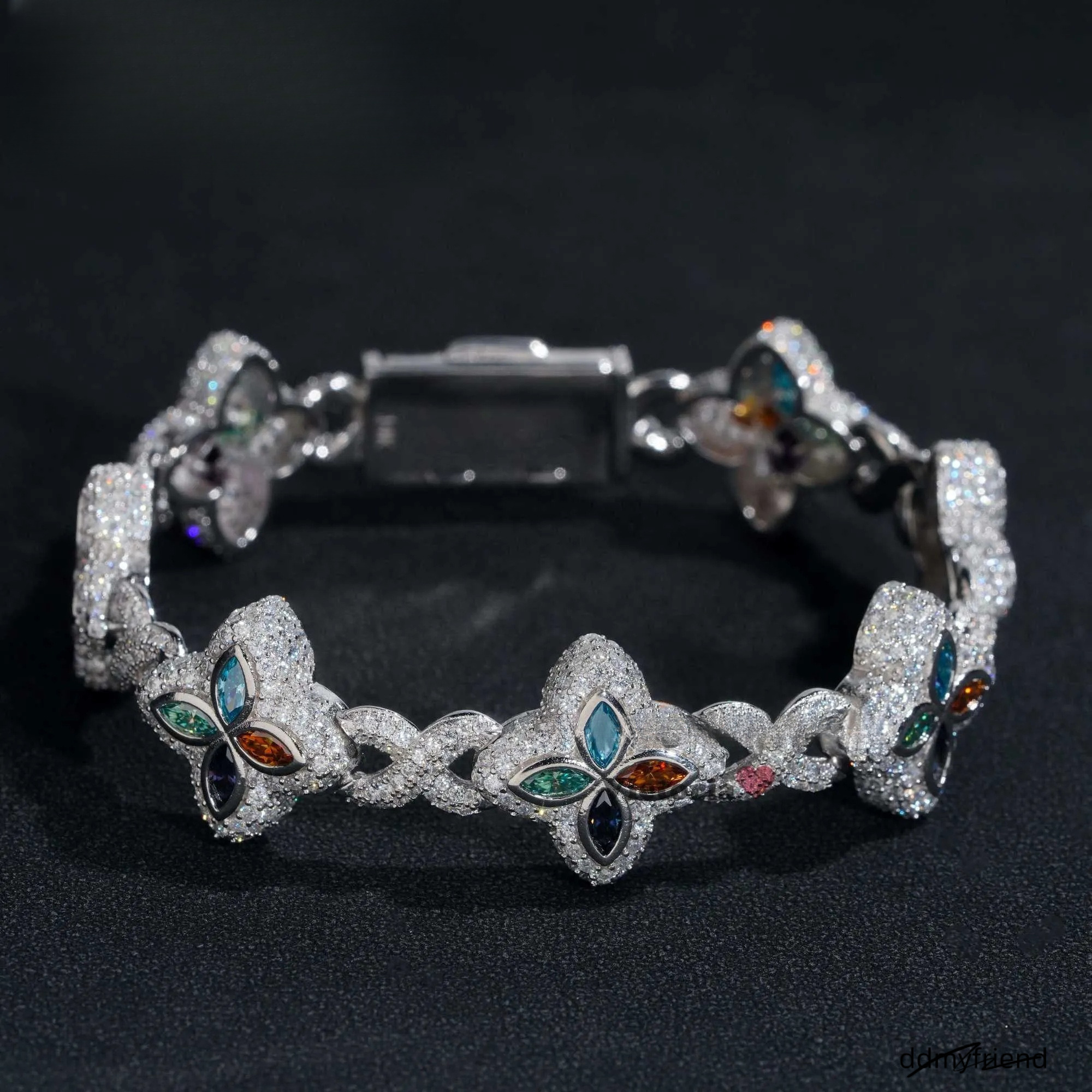 New Trendy Rapper Jewelry Hip Hop Gold Plated Moissanite Dia Sier Clover Infinity Men Cuban Link Bracelet Ddmyfriend