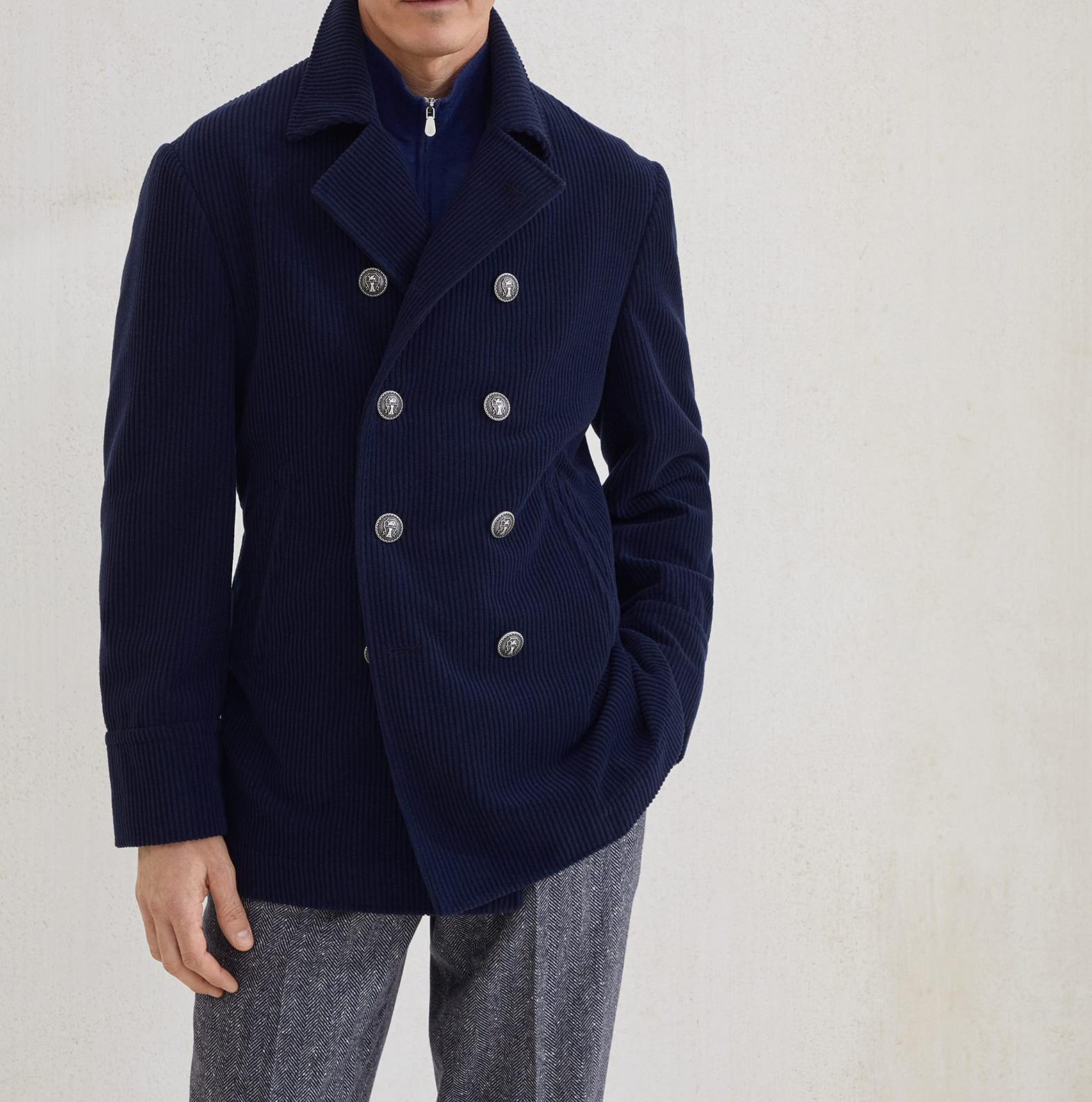 Casual Dark Navy Men Jacket Clothes Notched Lapel Double Breasted Male Fashion Business Party Show Wear One Piece
