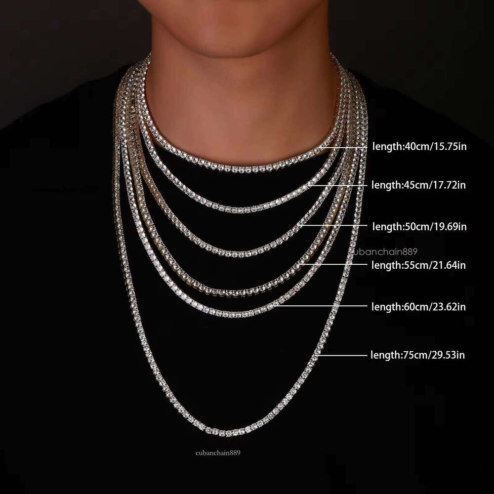Hip-Hop Sier Glow Stone Tennis Chain White Gold Iced Bracelet Necklace Men and Women Boutique Jewelry Set