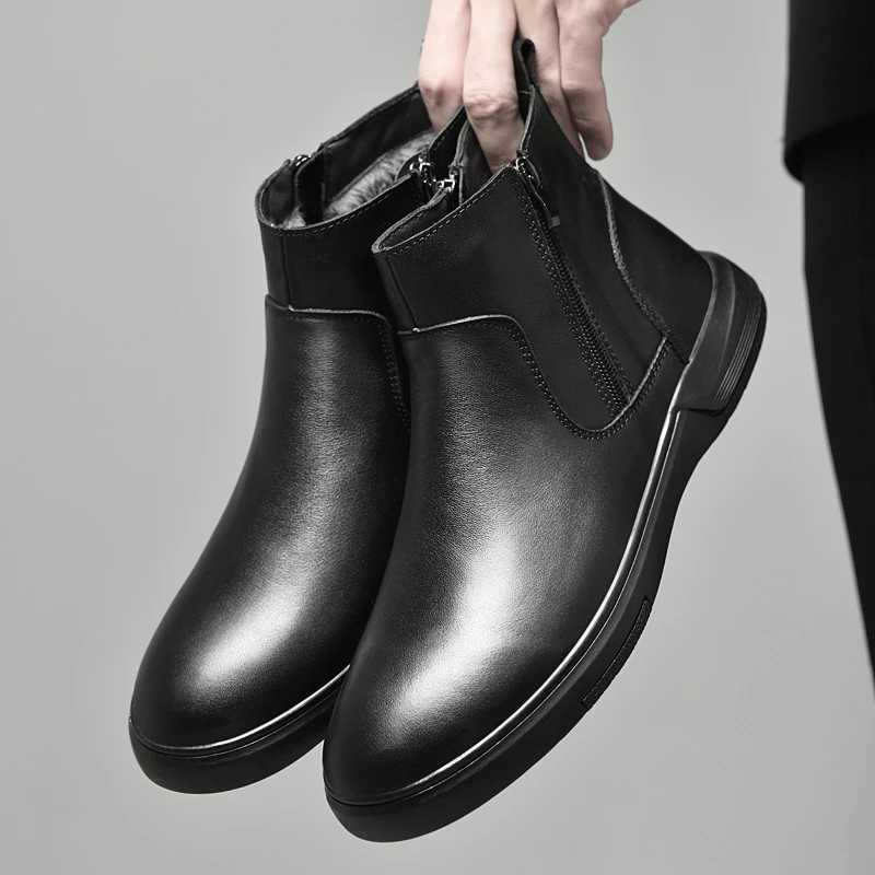 High Quality Mens Ankle Boots Classic Genuine Leather Chelsea Boots High Top Formal Business Shoes New Male Casual Walking Botas W251024