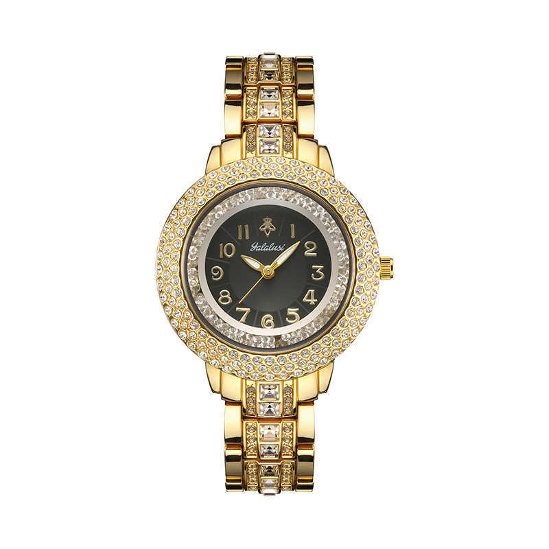 Yalalusi Luxury Gold Diamond Womens Watch Inlaid with Diamonds Fashionable Watch Light Luxury Temperament Waterproof Quartz Casual Ladies Wristwatch Z