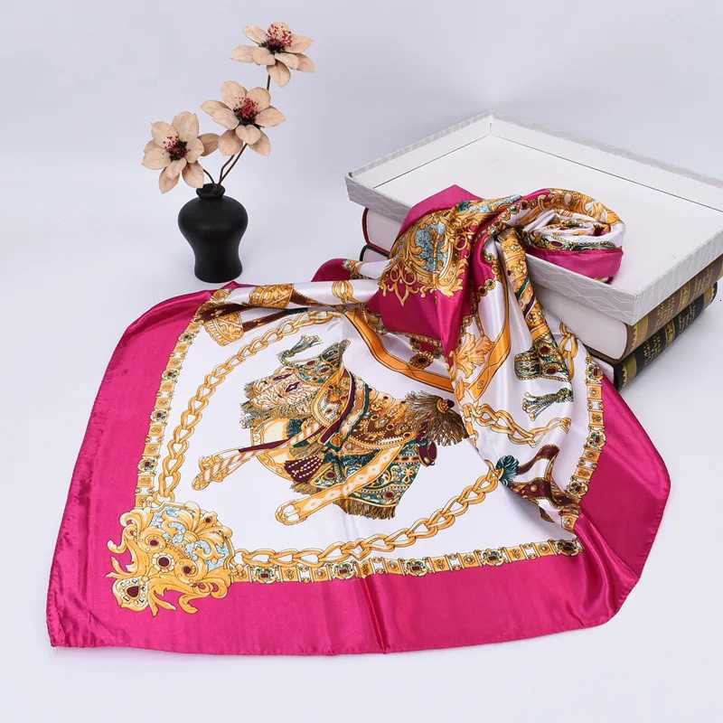 Luxury Silk Shl Square Scarf Wen Print band Foard Satin Hijab Hair Bands Neckerchief Fem Wrs Bandana 90cm Y251024