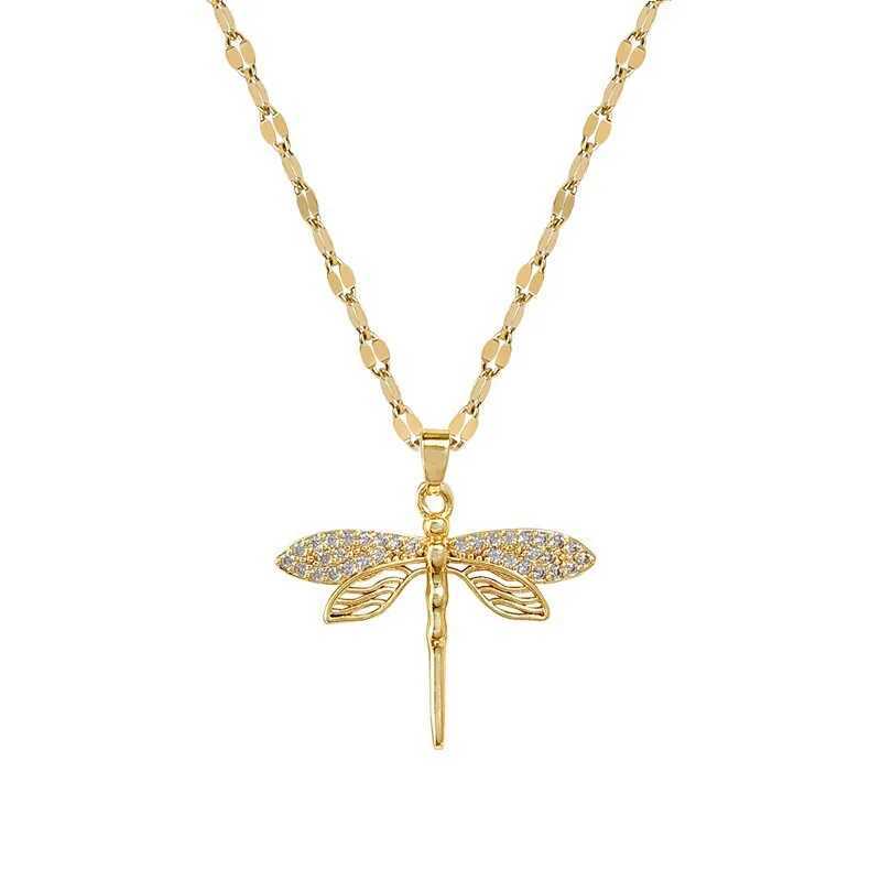 316L Stainl Steel Personality Dragonfly Pendant Necklace For Women Fashion Girls Clavicle Chain Party Jewelry GiftsXJ251024