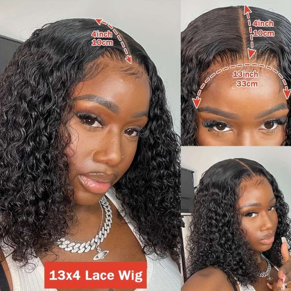 Short Curly Bob 13x4 Front Human Pre Pluck With Baby Hair Deep Frontal Wig For Women Water Wave Lace Wigs