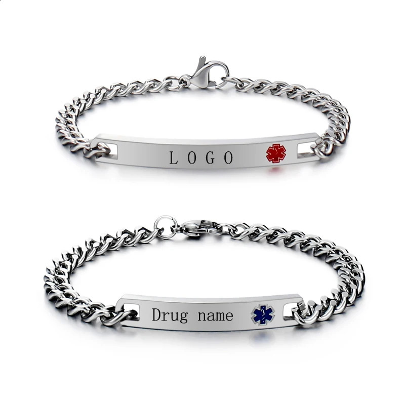 Stainless Steel Warning Bracelet Customized Emergency ID Information Free Engraved Couple Adjustable Bangles 251014