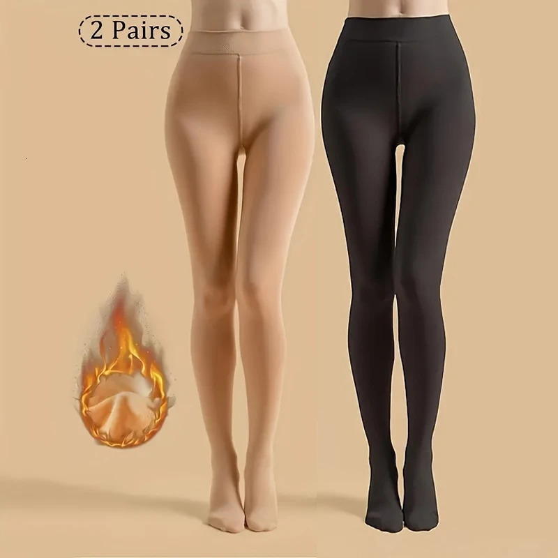 2Pack Womens Tights Autumn and Winter Pantyhose Basic Warm Leggings Fleecelined Pantyhose Black Nude College Style Daily Wear 251018