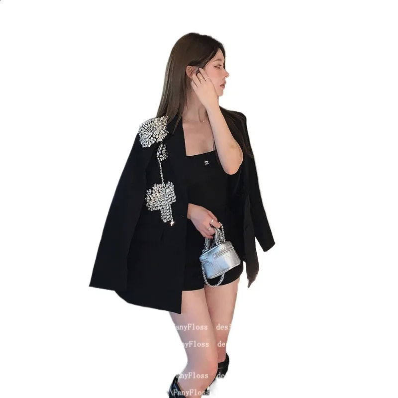 Light Black Nail Diamond Flower Loose Blazer Celebrity Sequined Foreign Style Ol Party Suit Temperament Commuting Blazers 251023