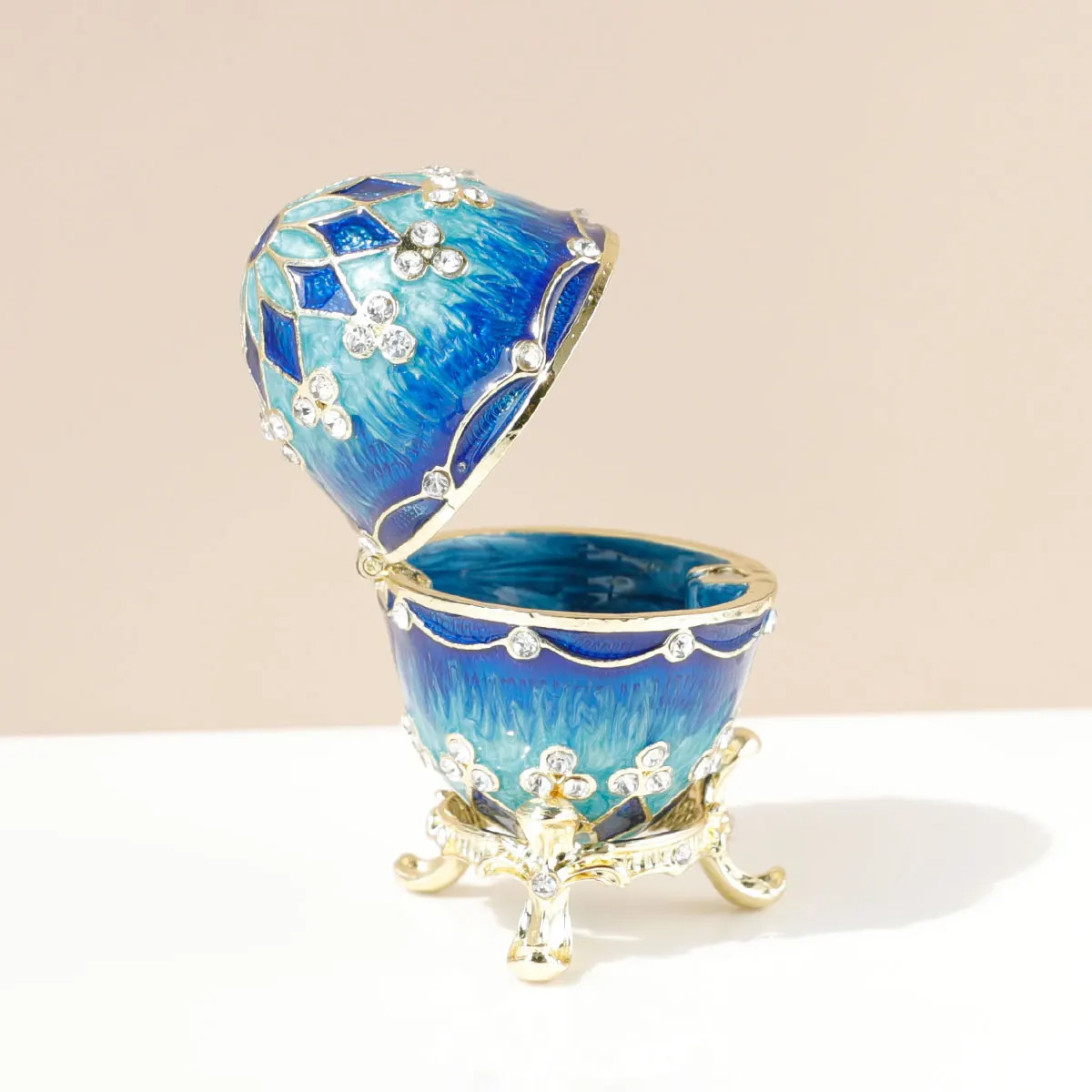 Blue Vintage Style Egg Trinket Box Unique Hand Painted Enameled Jewelry Box Collectible Unique Gift for Home Decor 251009