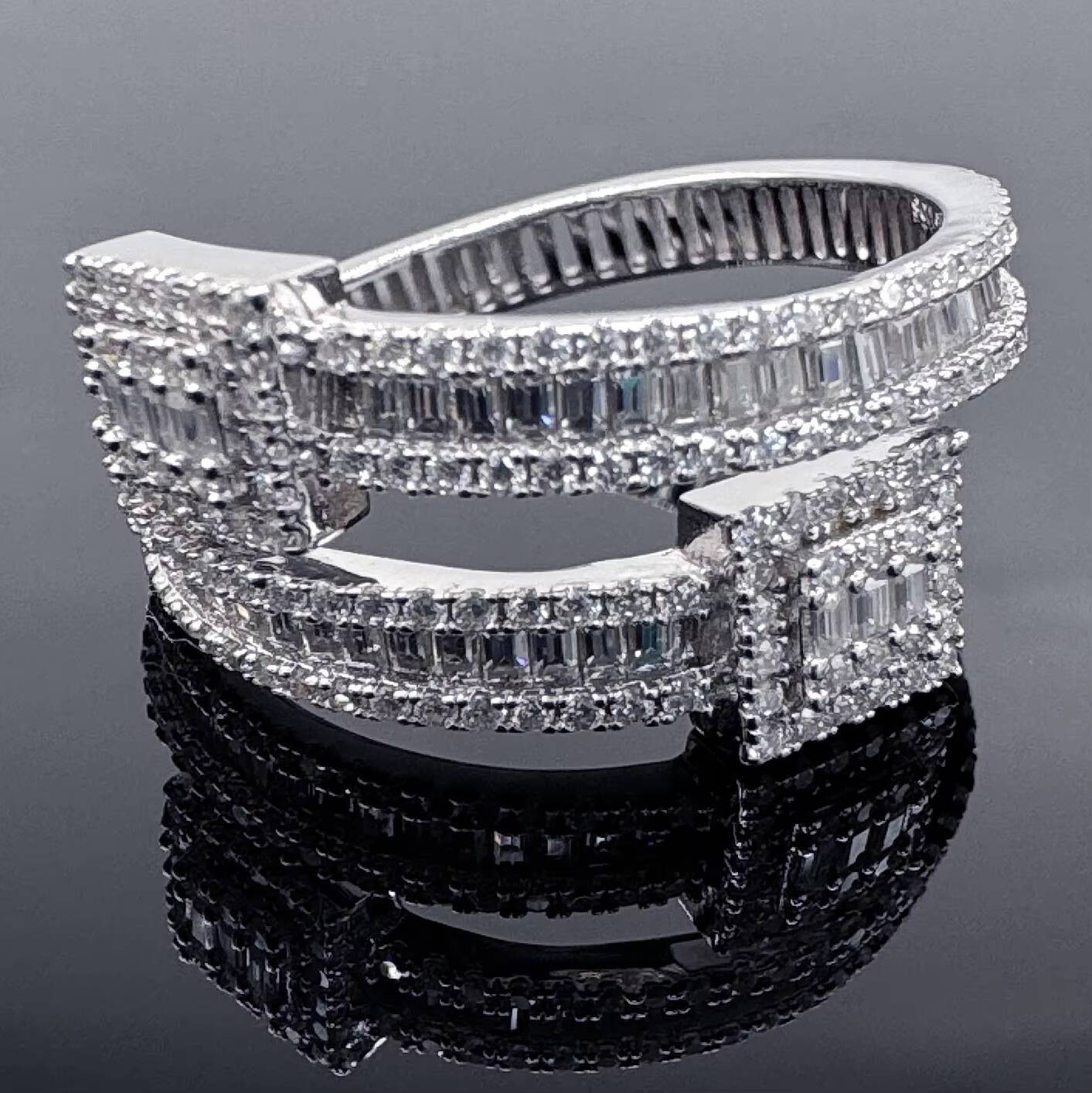 Hip Hop Vvs Iced Out Moissanite Rings Men Women Baguette Sterling Silver 925 Moissanite Ring