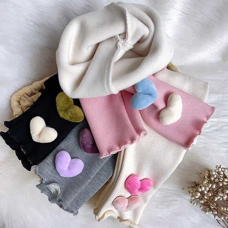 16Y Fleece Lined Leggings for Girls Winter Warm Bear Patch Elastic Pants Soft Kids Trousers Teenage Girls ClothingT251024