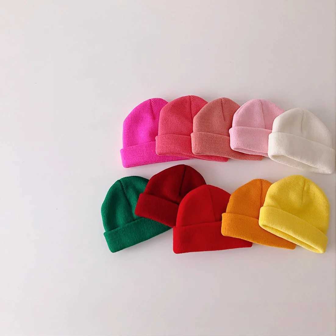 Soft Warm Infant Headwear Autumn Toddler Kids Knitted Cap Baby Girls Boys Cotton Knit Beanie Hat Candy Colored Cuffed Winter CapL251024