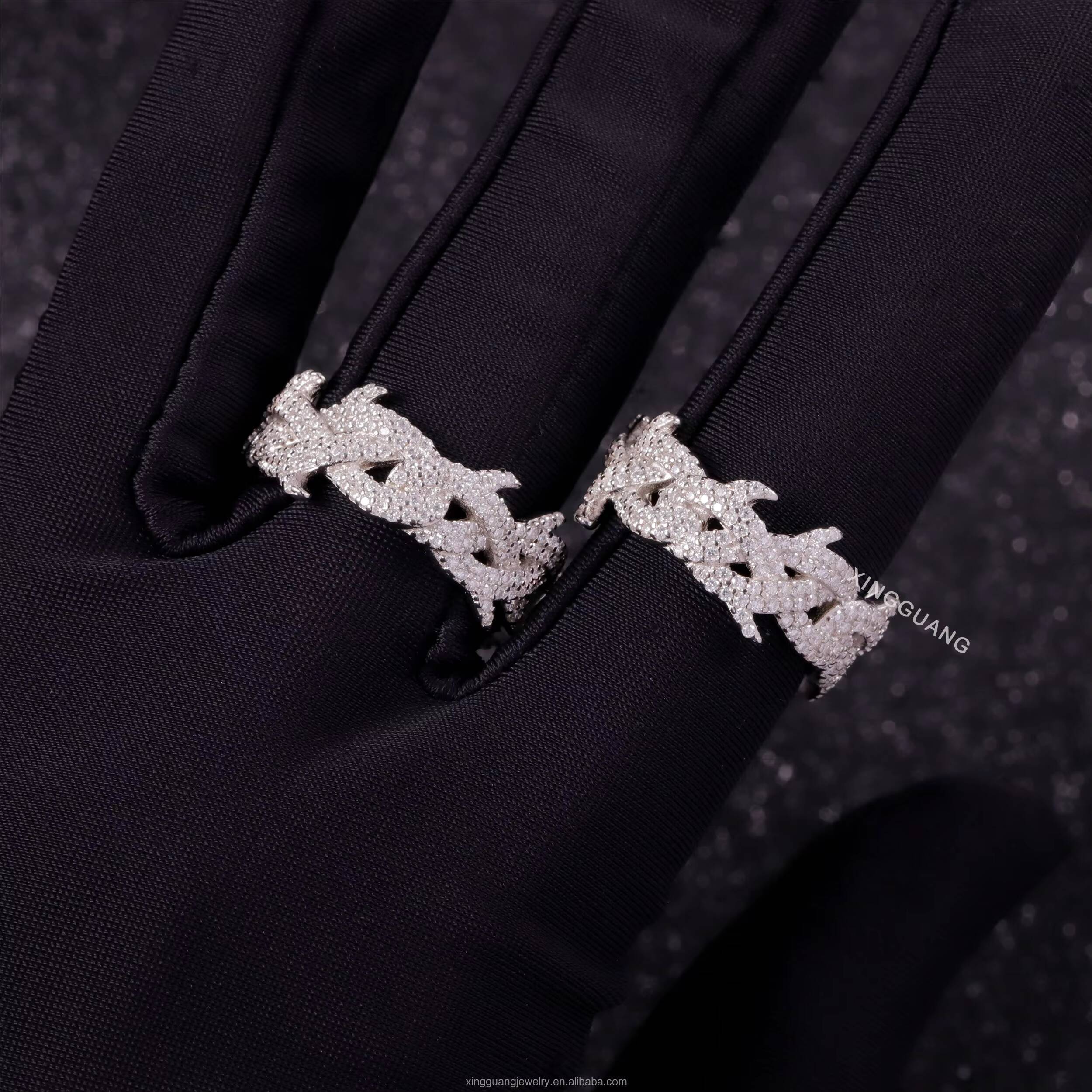 Xingguang Jewelry Wholesale in Stock Moissanite Jewelry 925 Silver Iced Out Diamond Cuban Rings Moissanite Hip Hop Ring