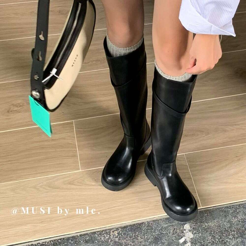 2025 Designer Shoe Autumn New Round Toe Chunky Heel Belt Buckle High Tube Slim Over-the-Knee Riding Boots for Women