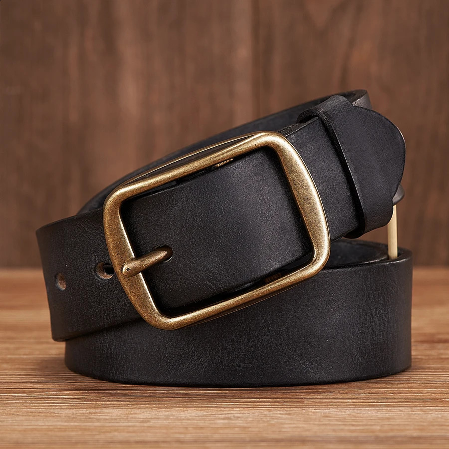 Thick Cowhide Copper Pin Buckle Real Genuine Leather Belt For Jeans Fashion Casual Belt Men Waistband Retro Male Strap 251013