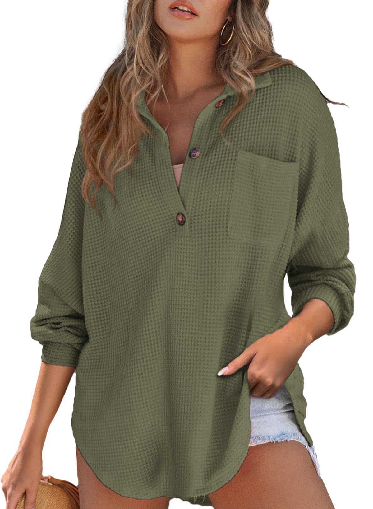 Women's Fashion 2025 Autumn Winter Waffle Knit Top with Waist Tie