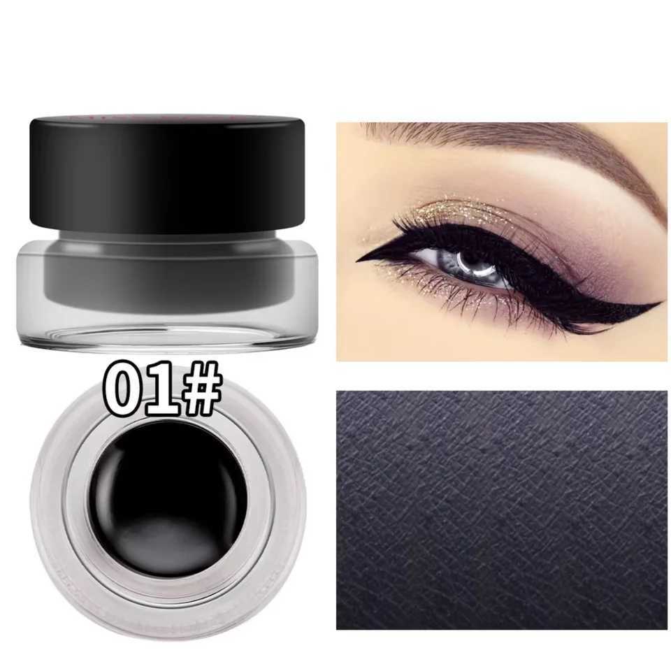 2 bottles of twocolor eyeliner gel durable color rendering waterproof non smudging eyeliner cream with two brushesL251024